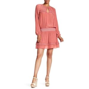 Ramy Brook XS Ailis Embroidered Smocked SunDress Pink Sun Dress